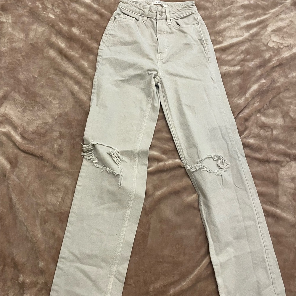 PacSun Light Beige Straight Leg Ripped Women's Jeans